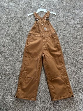 Carhartt Kids Tan Canvas Overalls with Adjustable Straps - insulated legs